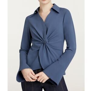 Cinq à Sept NWOT Shadow Blue McKenna Collared Twist Flare Sleeve Top Medium